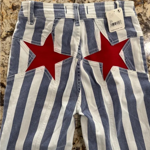 *NWT* Free People Blue and White Striped Pants with Red Star - Picture 13 of 13